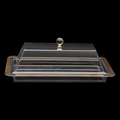 Acrylic Cake Stand With Lid Rectangular Clear Gold Trim 50 × 28 cm