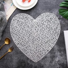 Valentine’s Day Love Heart Placemats Set of 4, 15″ Non Slip Love Heart Silver