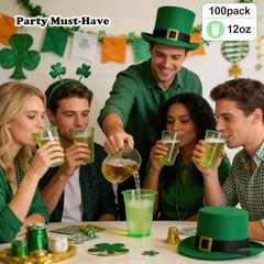 100 Pack 12 oz Clear Plastic Cups Party Cups – Disposable Wine 12oz Green