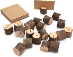 50 Pieces Wooden Place Card Holders with 50 Kraft Paper Cards, Rustic Wood Table