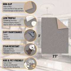 Gray Door Mat Entryway Rug NonSlip Durable LowPile Indoor 2.3×3 Ft Carpet