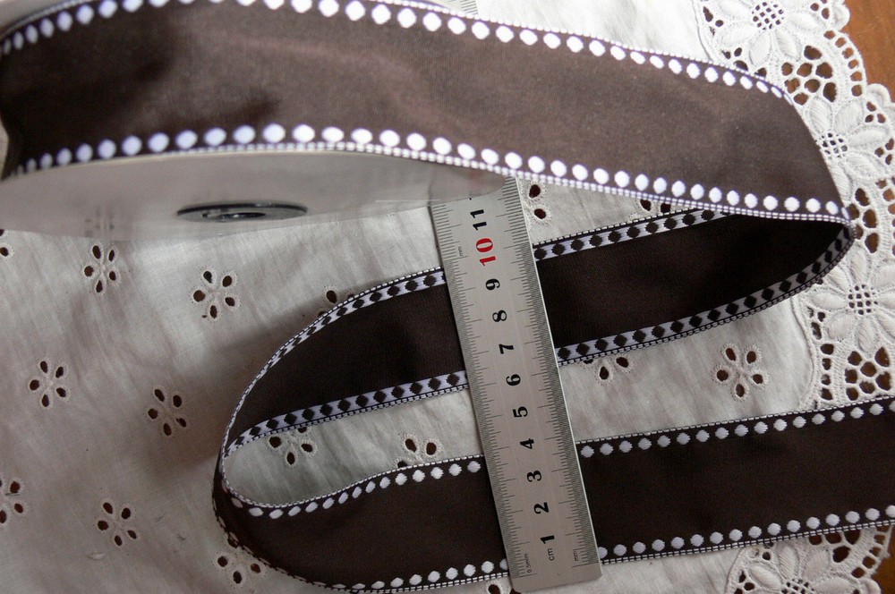 BROWN with WHITE Stitched Spot & Edge 38mm Wide 3 Metre Length Taffeta H6D