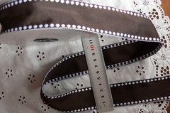 BROWN with WHITE Stitched Spot & Edge 38mm Wide 3 Metre Length Taffeta H6D