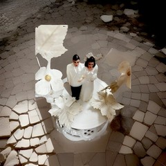 Vintage 1950-60s Wedding Cake Topper Bride & Groom Millinery Flowers Tulle Veil