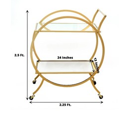2.5 feet Gold 2-Tier Round Metal Bar Cart with Mirror Glass Serving Trays Home