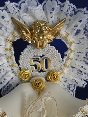 New 50th Wedding Anniversary Cake topper with Bells, Cherub Lace & Gold Beads #7