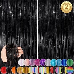 Fringe Curtain Party Streamers 2Pack 3.3×8.3 Ft 3.3 x 8.3 Ft (Pack of 2) Black