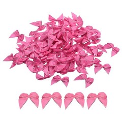 100Pcs Mini Metallic Edge Ribbon Bow 1″ Flower Bows Soft Silver Edge Pink