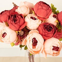 BURGUNDY DUSTY ROSE 2 Bouquets 19″ Silk Peony FLOWERS Artificial Floral Bushes