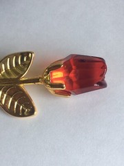 Gold Stem Red Rose in a box Wedding Favor Gold Tone Red Crystal 3.5” Length