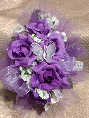 NEW 5″ Artificial Purple Rose Wrist Corsage Tulle Tufts Butterfly Lavender Bout