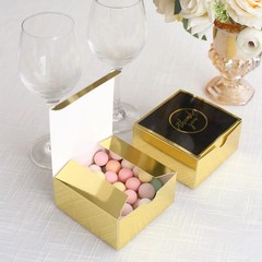 GOLD BLACK 25 Square 4″ x 4″ FAVOR BOXES Thank You Print Gift Holders Events