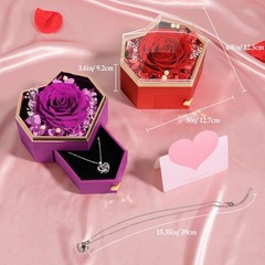 Preserved Rose Gifts for Women, Eternal Flower Rose Box with Heart Necklace, Ro