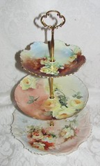 Custom Three Tier Tea Party Cake Stand Made With Antique Hand Painted Plates
