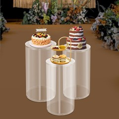 3Pcs Clear Round Cylinder Pedestal Stand for Wedding Party Display Stand Decor