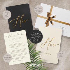 ARTESORI Premium Wedding Vow Book for Her & Him, Soft Touch, Ivory & Black