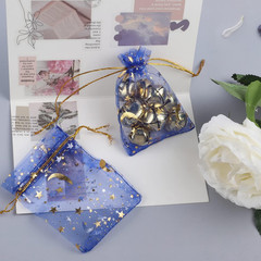 100 Pieces Moon Star Organza Jewelry Candy Bags, 2.7×3.5 Inch Sheer Royal Blue O