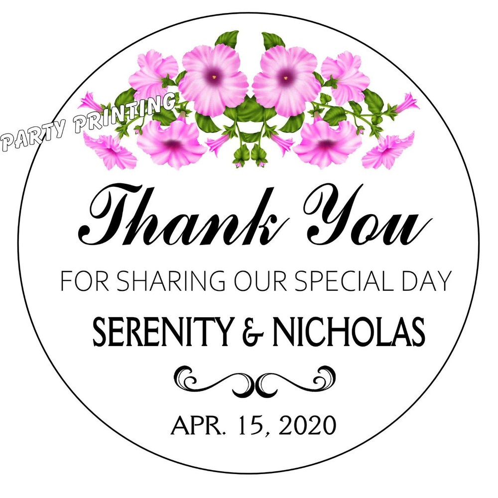 PINK PETUNIAS WEDDING FAVORS STICKERS THANK YOU LABELS BRIDAL SHOWER