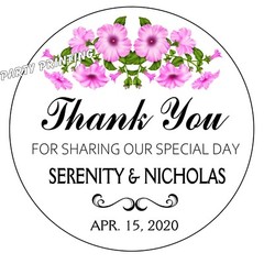 PINK PETUNIAS WEDDING FAVORS STICKERS THANK YOU LABELS BRIDAL SHOWER