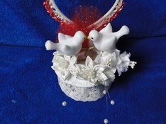 New Petite 40TH Wedding Anniversary Caketopper with love Birds & Gold Rings #22