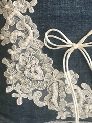 Western Wedding Blue Denim and White Lace Ring Pillow