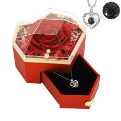 Preserved Rose Gifts for Women, Eternal Flower Rose Box with Heart Necklace, Ro