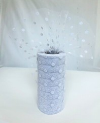 White Polka Dot Tulle Decor – 6″ x 25 Yards, Fabric Netting Ribbon, Wedding