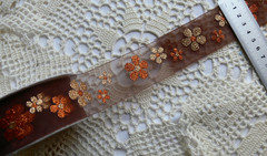 Glitter Flowers COPPER & GOLD on BROWN Sheer Organza 4.2 Met 40mm W ide AR1