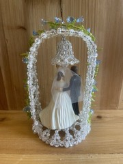 Vintage Wilton Bride And Groom Blue Flowers Arch Wedding Cake Topper Handmade