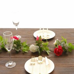 2 RED IVORY 7 ft long Silk Rose Wedding Garland Leaves Bendable Wire Vines Home