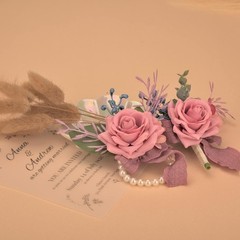 Dusty Pink Rose Corsage Wristlet Band Bracelet Artificial Flower
