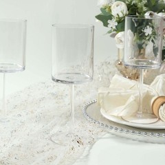 6 Clear Plastic Cylindrical Wine Glasses with Long Stem Wedding