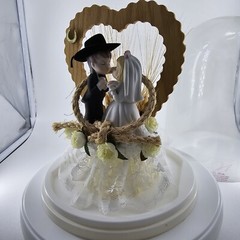 Roped with Love ~ Western Cake Topper Groom Black Cowboy Hat Bride in White READ