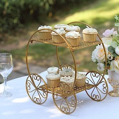 14 in Gold 2 Tier Cinderella Carriage Cupcake Dessert Display Stand | Metal