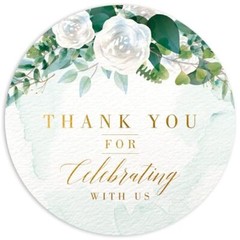 White Floral Thank You for Celebrating with us Stickers | 2 inch | Gold Foil |