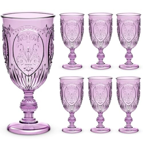Pcs Plastic Goblets 7.5oz Vintage Goblet Plastic Wine Glasses Colored 6 Purple