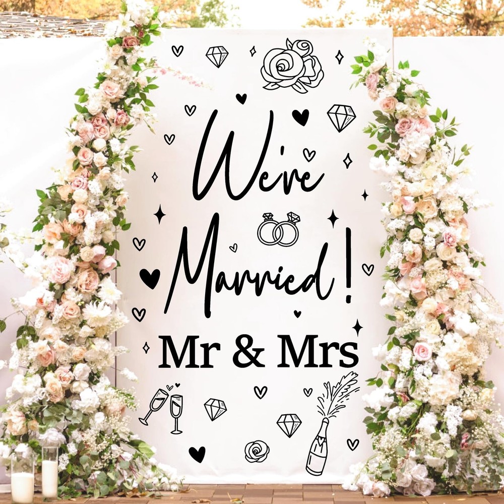 Wedding Sign Party Decals for Backdrop Wedding Party Decorations We’re Marrie…