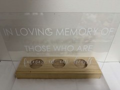 Studio His & Hers In Loving Memory Acrylic Sign w/ Wood Base & 3 Candle Holders