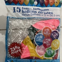 15 Pieces Happy Birthday Latex Balloons 12 inches / 15 cm NEW