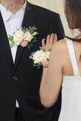 White Rose Boutonniere and Wrist Corsages for Wedding(Set of 2), Prom Corsage…