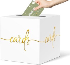White Card Box with Gold Foil Design, Paperboard 8.7″ Card Box for Birthday W…