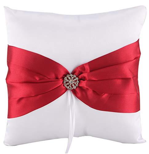 7.8″ Satin Artificial Diamond Decoration Wedding Ring Bearer Pillow () Red