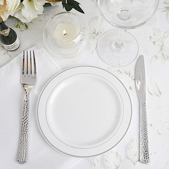 Plastic WHITE with Silver Rim 6″ PLATES Disposable Party Wedding WHOLESALE