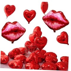 14pcs Red Lips Heart Mylar Balloons, 18inch Red Heart Balloons 30inch Large