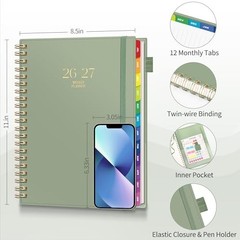 Academic Planner 2026-2027, Large A4 8.5×11, Weekly and Monthly Light Green