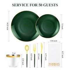 3PCS Plastic Dinnerware Set – Plastic Plates for Guests – 100 & 50 Green