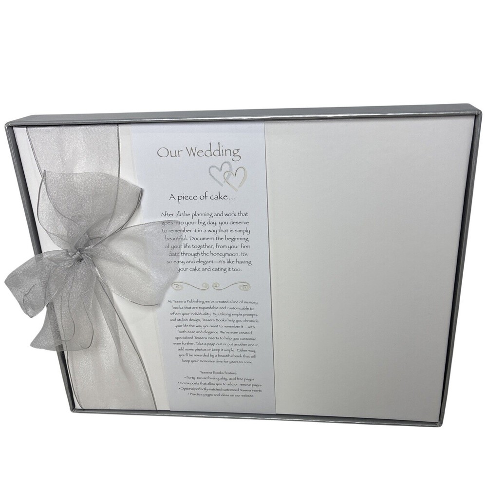 Tessera Publishing Our Wedding Memory Book White Silver Bow Acid Free 42 Pages
