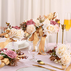 12Pc Wedding Bridesmaid Bouquets Groomsmen Boutonniere Artificial Rose White Set