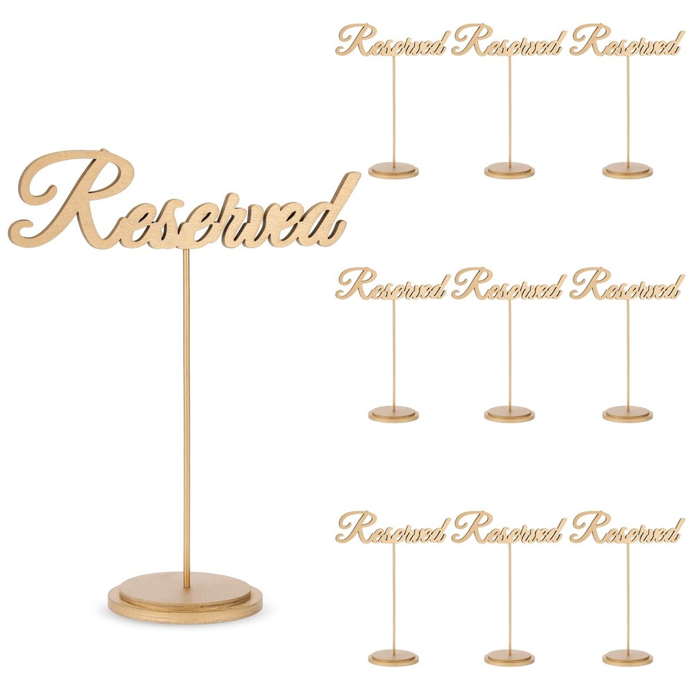 12 Pack Bulk 9×2.5 Inch Gold Wooden Reserved Seating Standing Table Signs