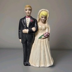 1950s Wedding Cake Topper Chalkware Bride Groom Mid Century Vintage